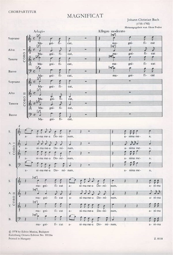 Magnificat Oratorium, Vocal Score
